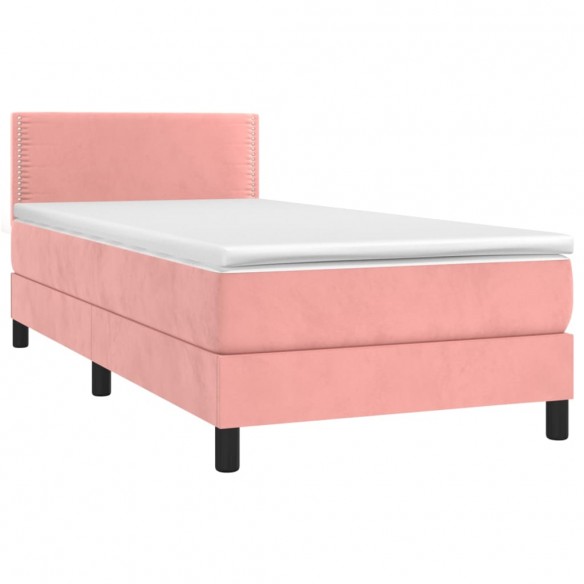 Cadre de lit avec matelas LED Rose 90x190 cm Velours