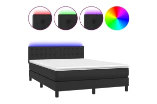 cadre de lit avec matelas et LED Noir 140x200cm 2