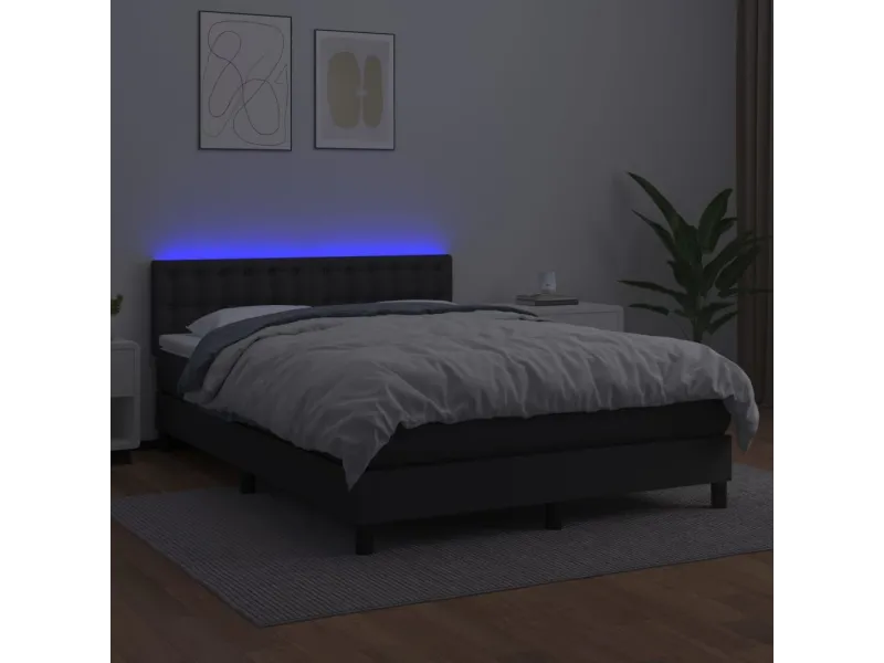 cadre de lit avec matelas et LED Noir 140x200cm