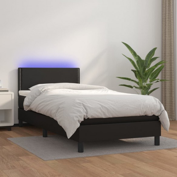 Cadre de lit et matelas LED Noir 90x190cm Similicuir