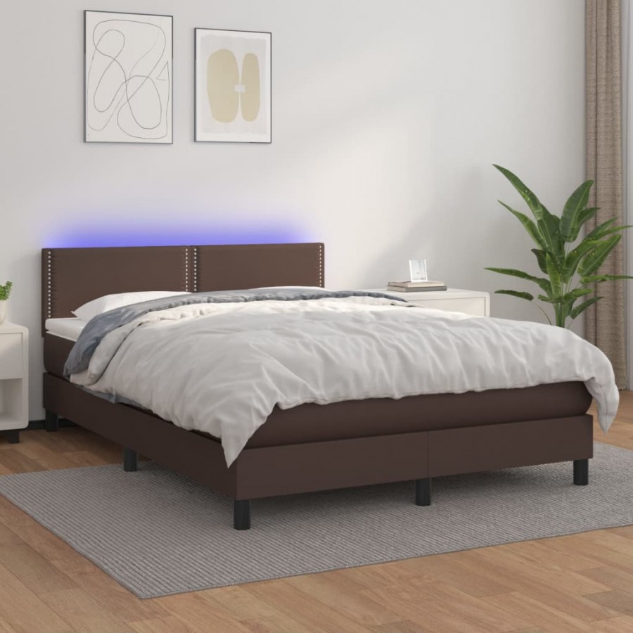 Cadre de lit avec matelas et LED Marron 140x200cm