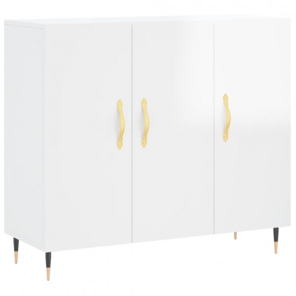 Buffet blanc brillant 90x34x80 cm bois d'ingénierie