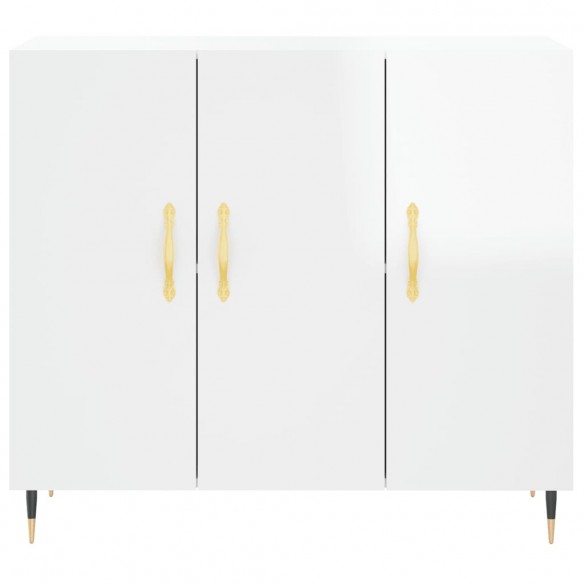 Buffet blanc brillant 90x34x80 cm bois d'ingénierie