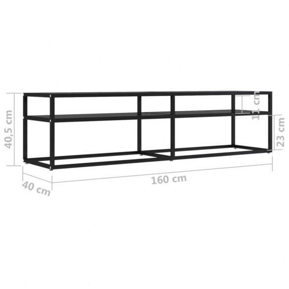 Meuble TV noir 160x40x40,5 cm verre trempé