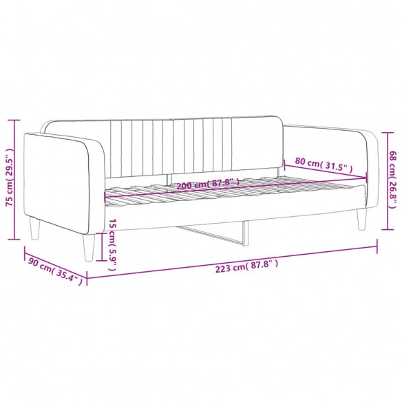 Lit de repos noir 80x200 cm velours