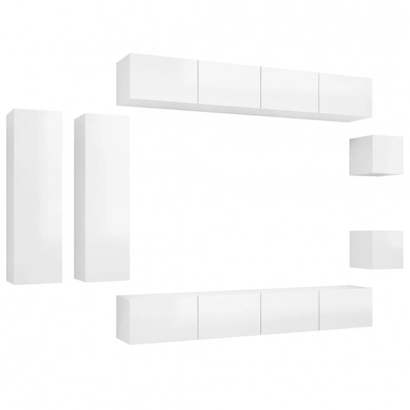 Ensemble de meuble TV 8 pcs Blanc brillant Aggloméré