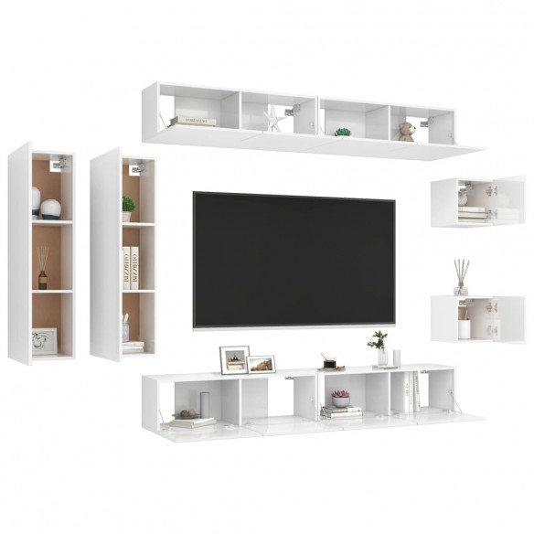 Ensemble de meuble TV 8 pcs Blanc brillant Aggloméré