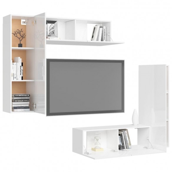 Ensemble de meubles TV 4 pcs Blanc brillant Aggloméré