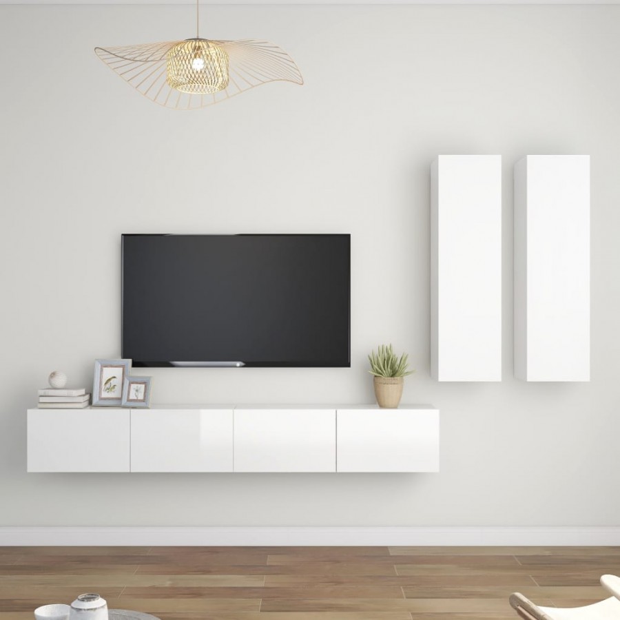 Ensemble de meubles TV 4 pcs Blanc brillant Aggloméré