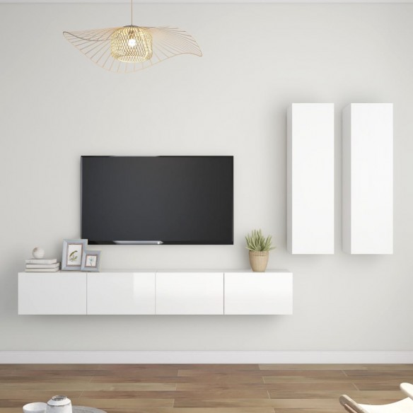 Ensemble de meubles TV 4 pcs Blanc brillant Aggloméré