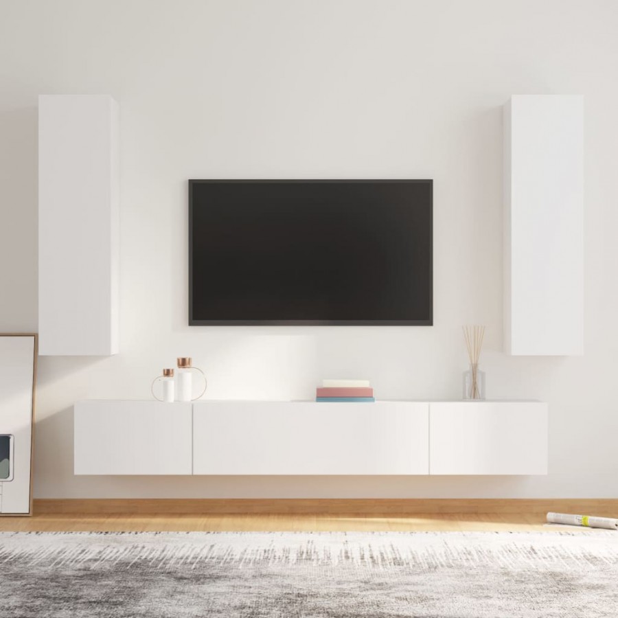 Ensemble de meubles TV 4 pcs Blanc Bois d'ingénierie