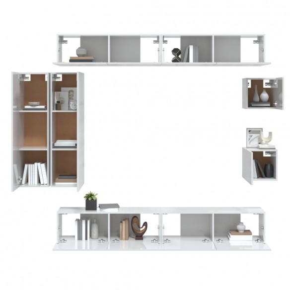 Ensemble de meubles TV 8 pcs Blanc brillant Bois d'ingénierie