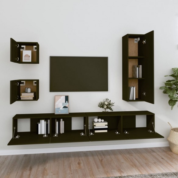 Ensemble de meubles TV 5 pcs Noir Bois d'ingénierie