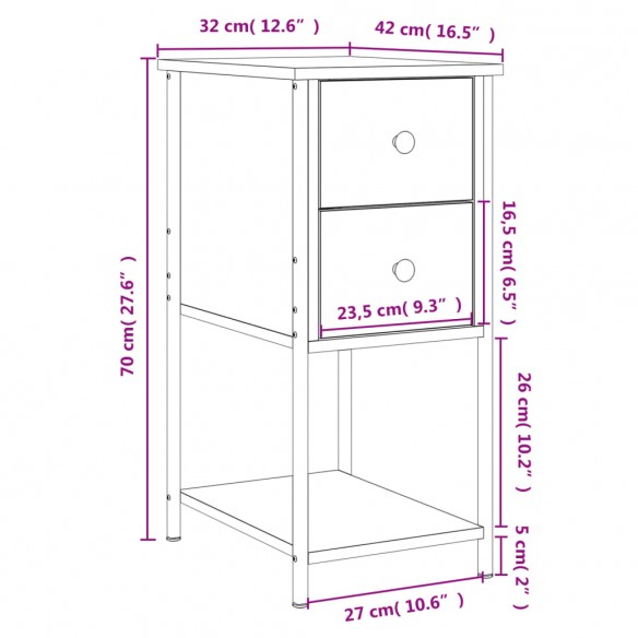 Table de chevet chêne sonoma 32x42x70 cm bois d'ingénierie