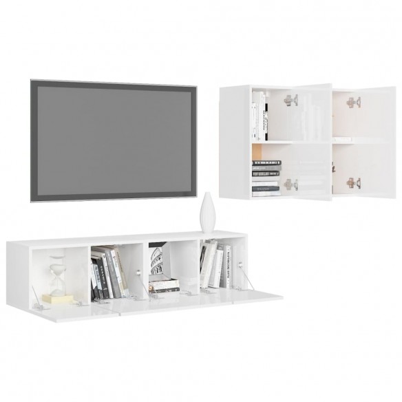 Ensemble de meuble TV 4 pcs Blanc brillant Aggloméré