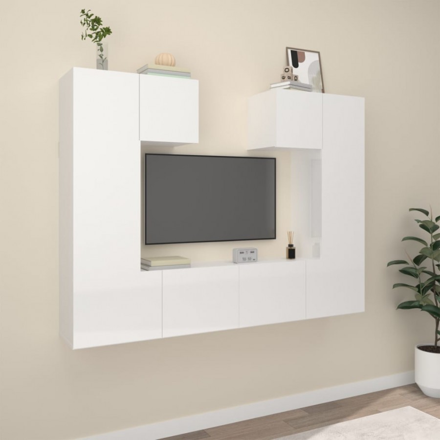 Ensemble de meubles TV 6 pcs Blanc brillant Bois d'ingénierie