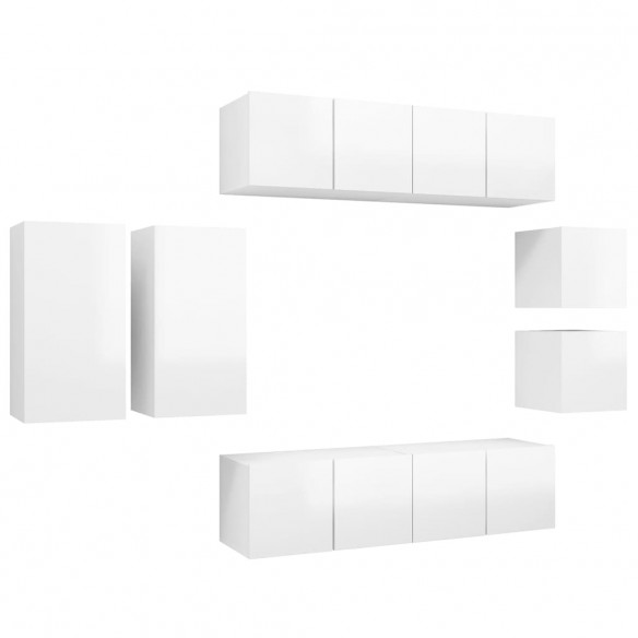 Ensemble de meuble TV 8 pcs Blanc brillant Aggloméré