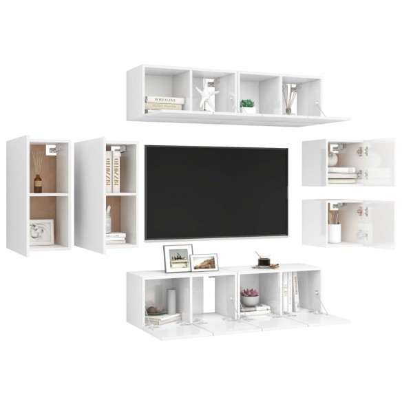 Ensemble de meuble TV 8 pcs Blanc brillant Aggloméré