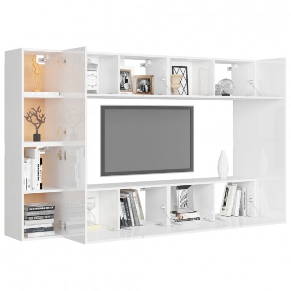 Ensemble de meubles TV 8 pcs Blanc brillant Aggloméré