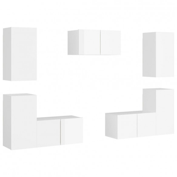 Ensemble de meubles TV 7 pcs Blanc brillant Aggloméré