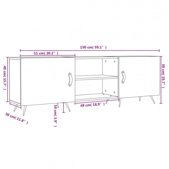 Meuble TV blanc 150x30x50 cm bois d'ingénierie