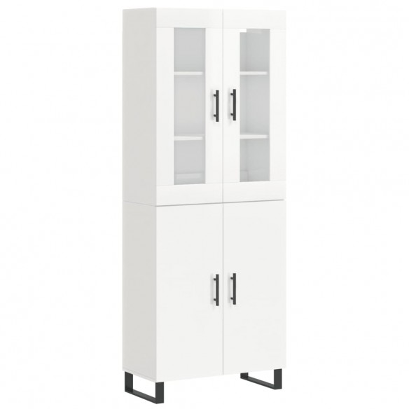 Buffet haut Blanc brillant 69,5x34x180 cm Bois d'ingénierie