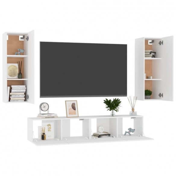 Ensemble de meubles TV 4 pcs Blanc Aggloméré