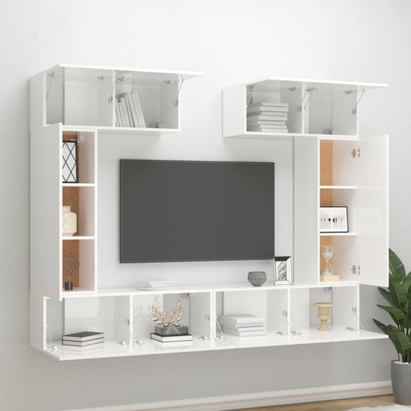 Ensemble de meubles TV 6 pcs Blanc brillant Bois d'ingénierie