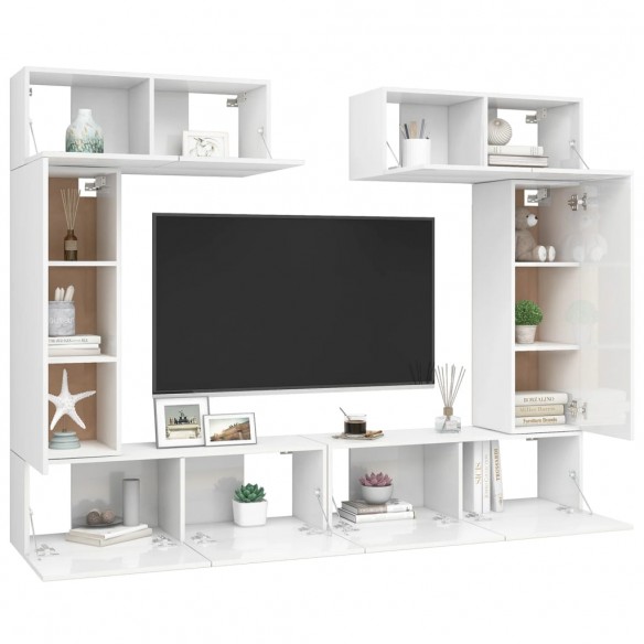 Ensemble de meuble TV 6 pcs Blanc brillant Aggloméré