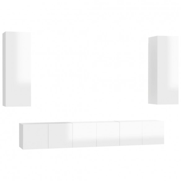 Ensemble de meubles TV 5 pcs Blanc brillant Aggloméré