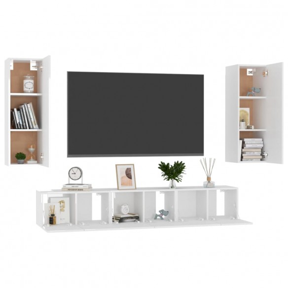 Ensemble de meubles TV 5 pcs Blanc brillant Aggloméré