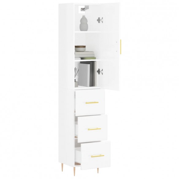 Buffet haut Blanc brillant 34,5x34x180 cm Bois d'ingénierie