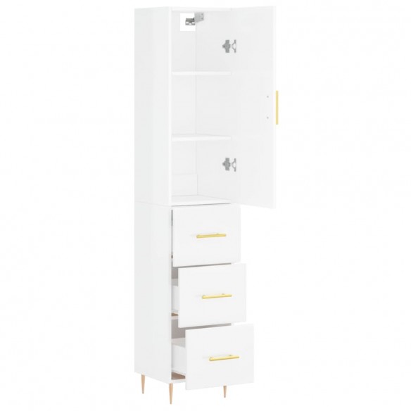 Buffet haut Blanc brillant 34,5x34x180 cm Bois d'ingénierie