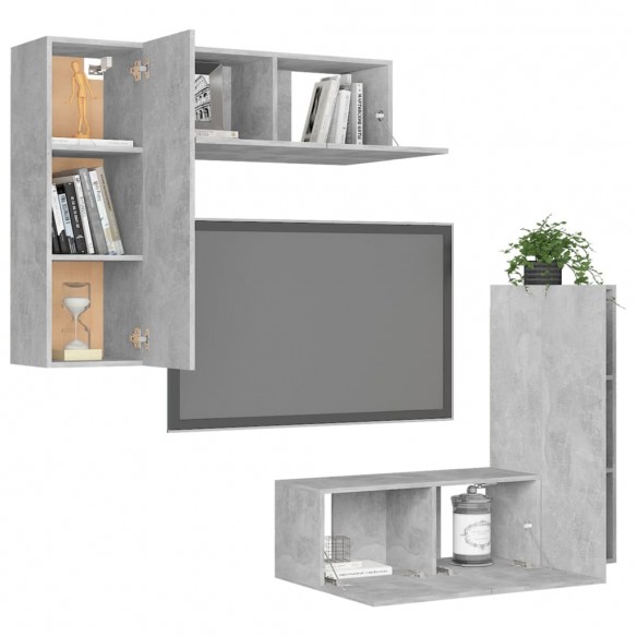 Ensemble de meubles TV 4 pcs Gris béton Aggloméré