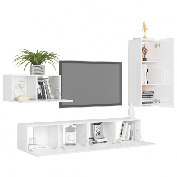 Ensemble de meuble TV 4 pcs Blanc brillant Aggloméré