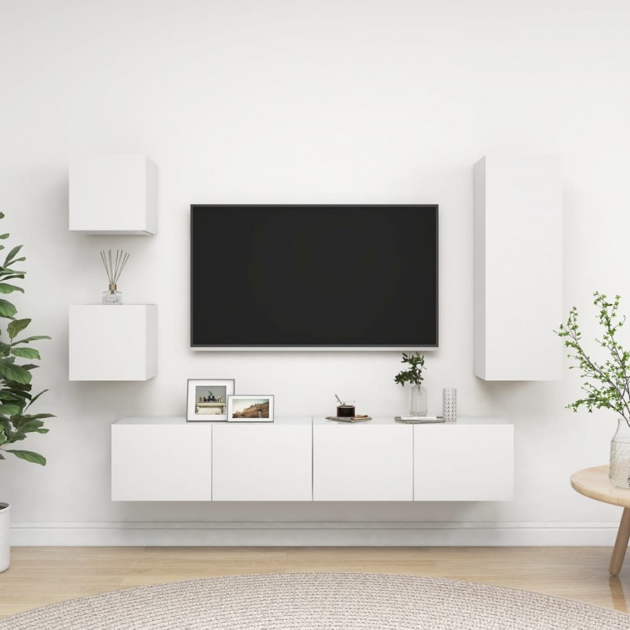 Ensemble de meuble TV 5 pcs Blanc Aggloméré