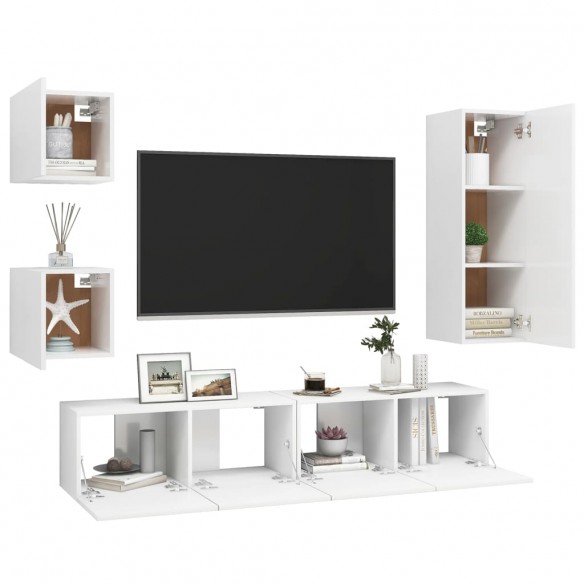 Ensemble de meuble TV 5 pcs Blanc Aggloméré