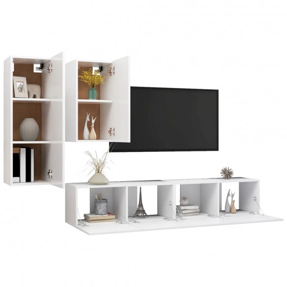 Ensemble de meuble TV 4 pcs Blanc Aggloméré