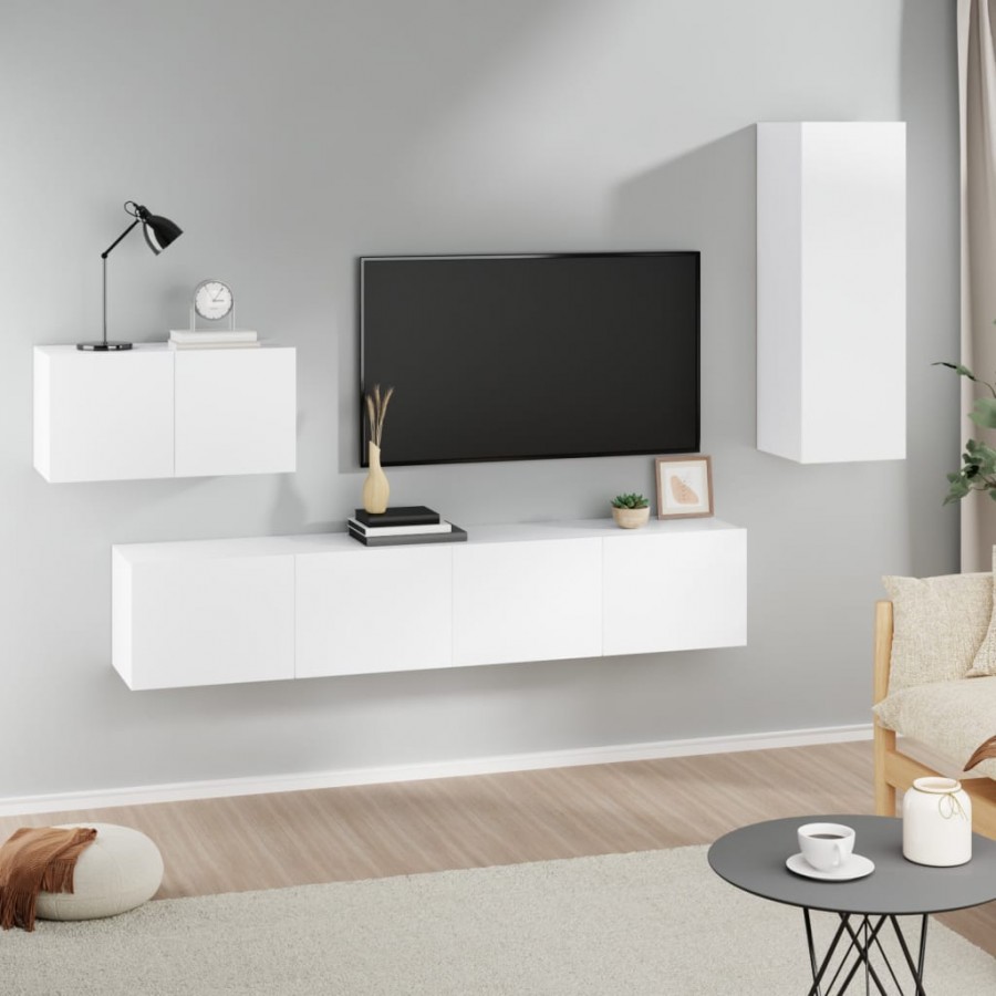 Ensemble de meubles TV 4 pcs Blanc Bois d'ingénierie