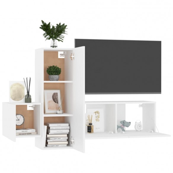 Ensemble de meubles TV 3 pcs Blanc Aggloméré