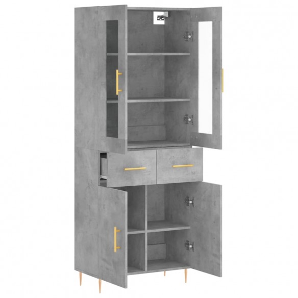 Buffet haut Gris béton 69,5x34x180 cm Bois d'ingénierie