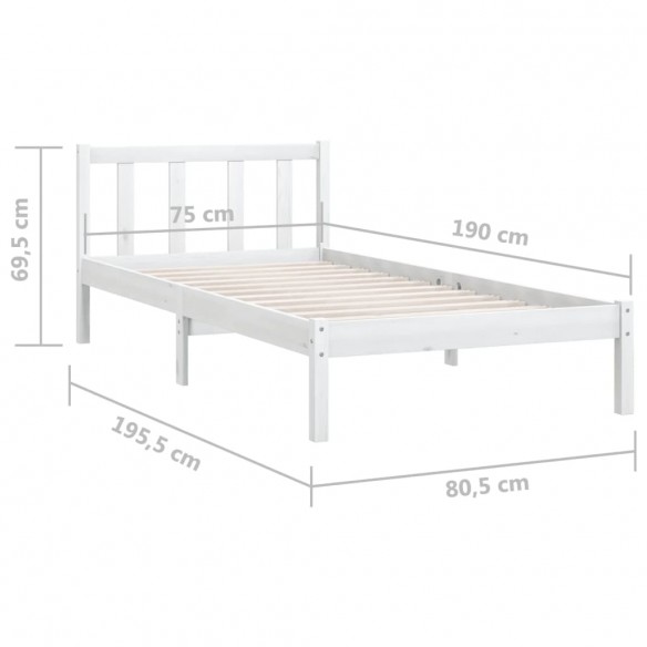 Cadre de lit Blanc Bois de pin massif 75x190 cm Petit simple