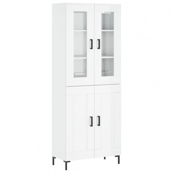 Buffet haut Blanc brillant 69,5x34x180 cm Bois d'ingénierie