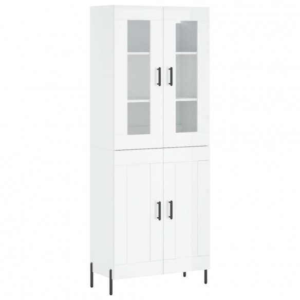 Buffet haut Blanc brillant 69,5x34x180 cm Bois d'ingénierie