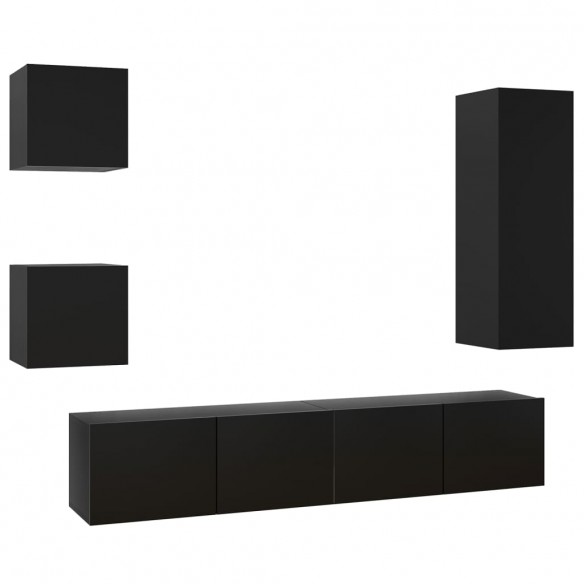 Ensemble de meuble TV 5 pcs Noir Aggloméré