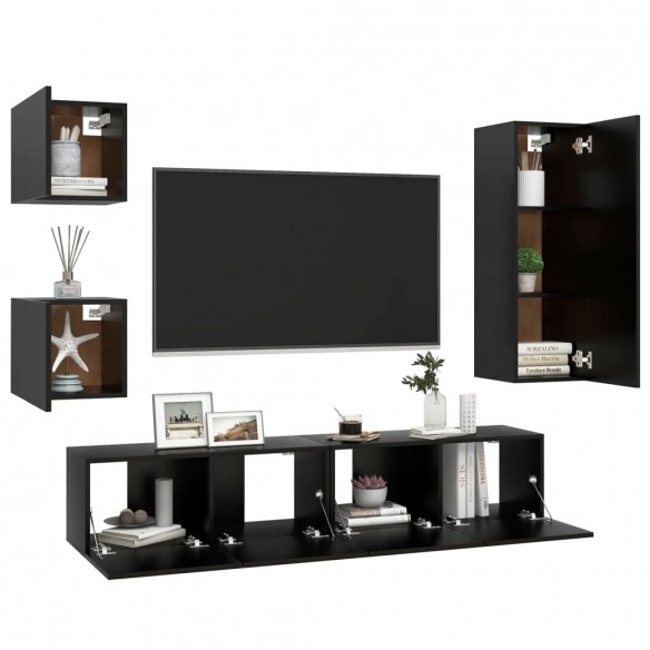 Ensemble de meuble TV 5 pcs Noir Aggloméré