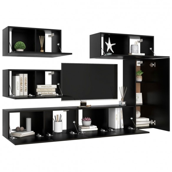 Ensemble de meuble TV 6 pcs Noir Aggloméré