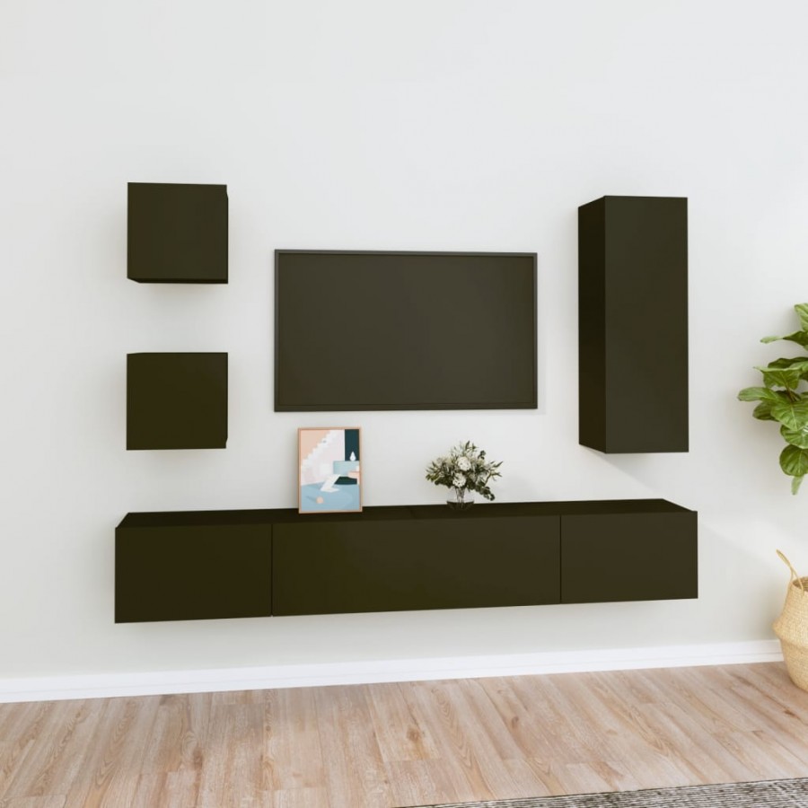 Ensemble de meubles TV 5 pcs Noir Bois d'ingénierie