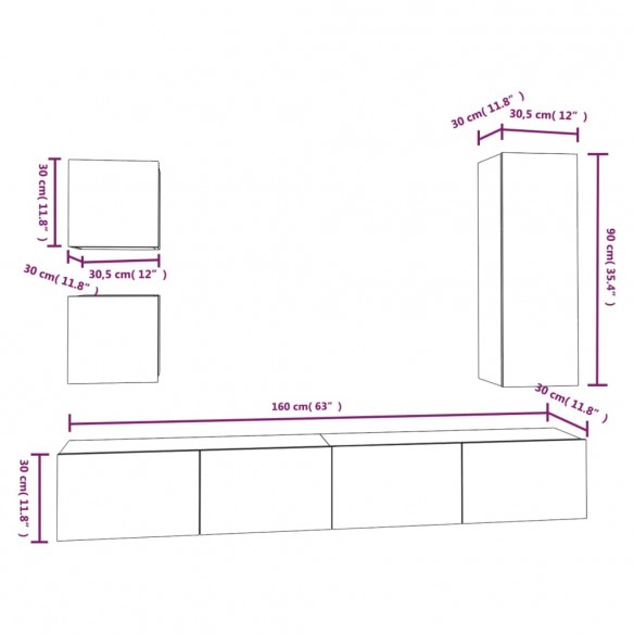 Ensemble de meubles TV 5 pcs Noir Bois d'ingénierie