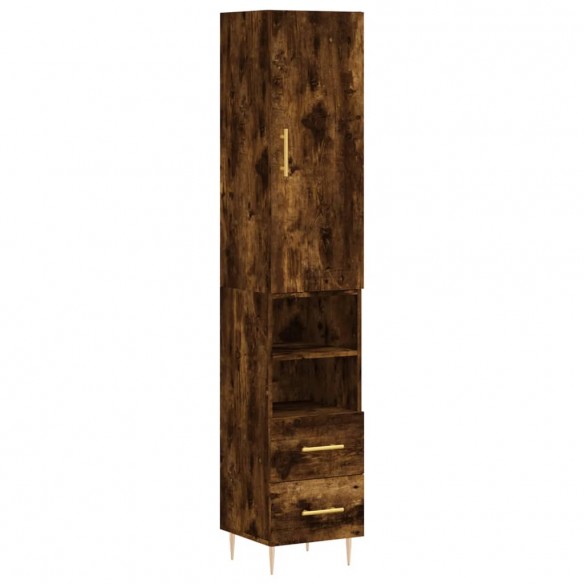 Buffet haut Chêne fumé 34,5x34x180 cm Bois d'ingénierie